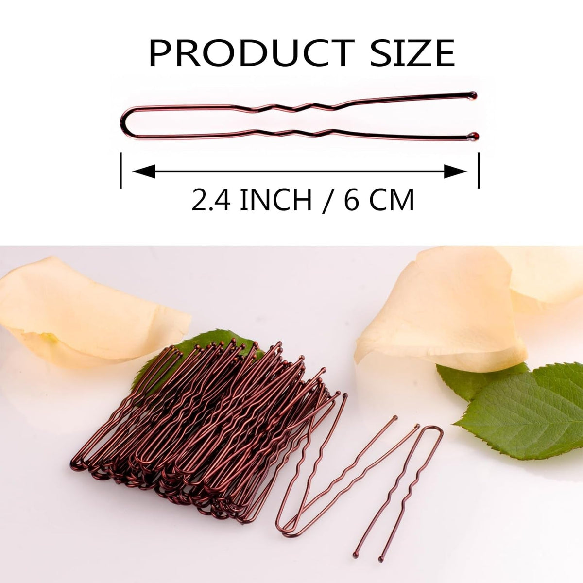 Bobby Pins, 200 PCS U Shaped Brown Hair Pins, 2.4 Inch for Buns & Updos, Non-Slip Hair Pins for Women & Girls, French Twists, Buns & Waved Hairstyles