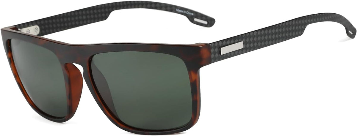 Polarized Sunglasses Men - Square Durable TR90 Lightweight Frame Carbon Fiber UV400 Protection Mens Sunglasses