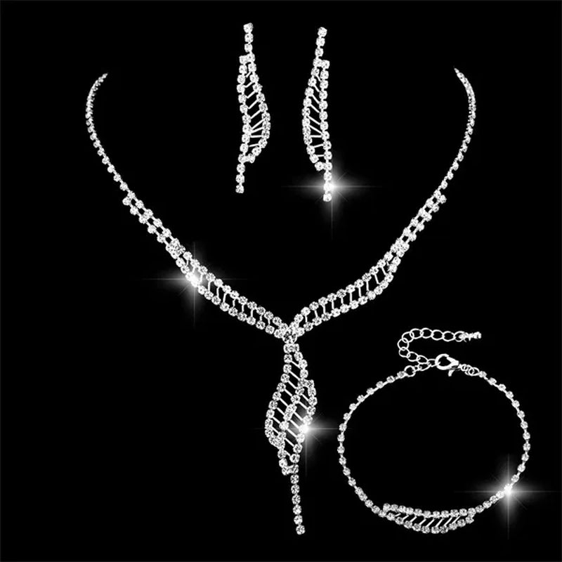 Women's Jewelry Set Rhinestone Crystal Bride Statement Choker Necklace Tiara Crown Link Bangle Bracelet Teardrop Dangle Earrings Set for Wedding Party Silver Plated White Crystal Necklace Earrings Bracelet