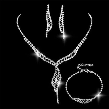 Women's Jewelry Set Rhinestone Crystal Bride Statement Choker Necklace Tiara Crown Link Bangle Bracelet Teardrop Dangle Earrings Set for Wedding Party Silver Plated White Crystal Necklace Earrings Bracelet