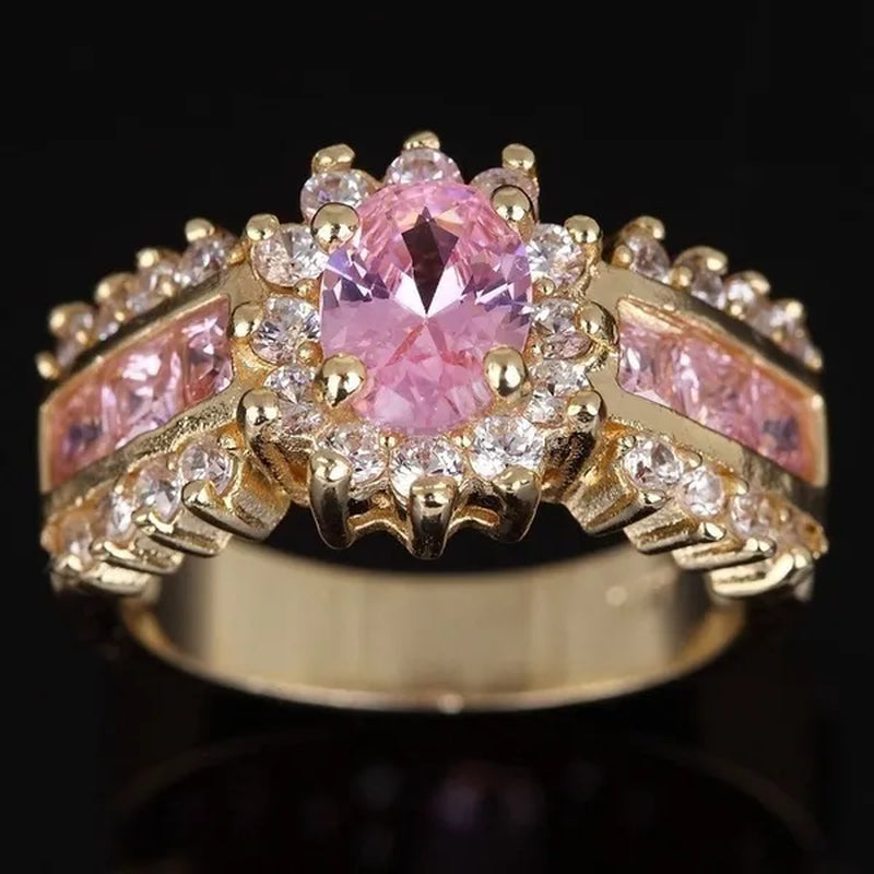 Fashion Women's 18K Golden Plated Ruby / Sapphire / Pink CZ Wedding Ring Size 6-11 Ring (Choice Color and Size )