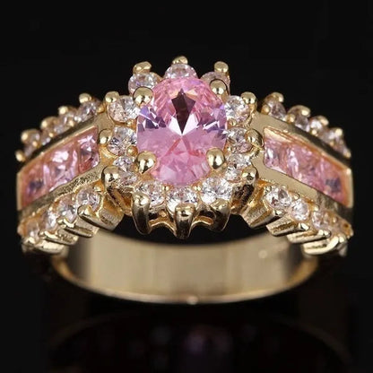 Fashion Women's 18K Golden Plated Ruby / Sapphire / Pink CZ Wedding Ring Size 6-11 Ring (Choice Color and Size )