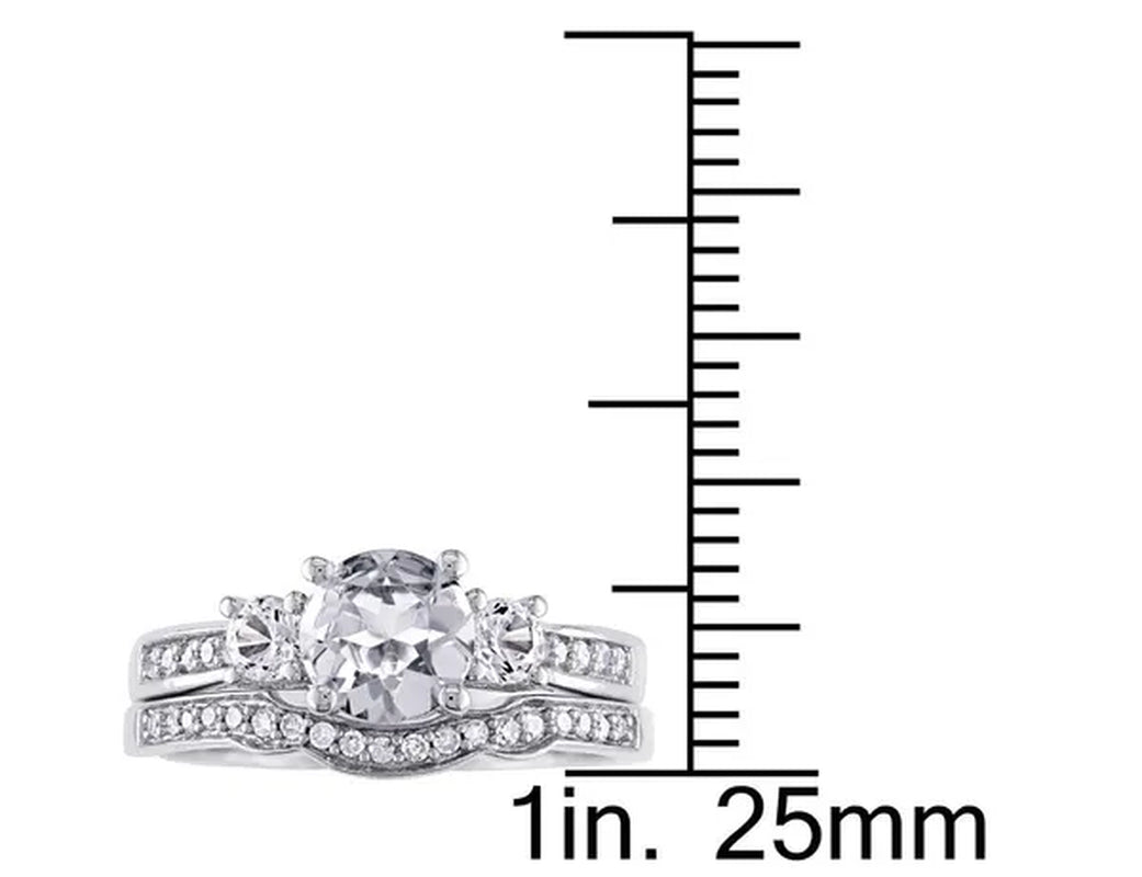 1 1/3 Carat (ctw) Lab-Created White Sapphire with Diamond Bridal Wedding Set Engagement Ring in 10K White Gold
