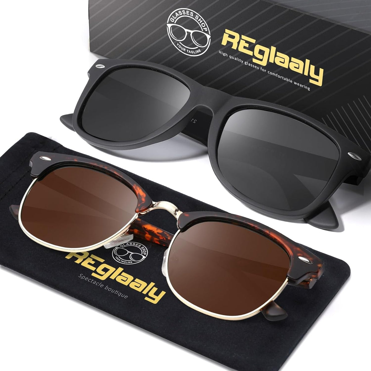 Sunglasses Men and Womens, Polarized Sunglasses for men with UV Blocking Semi-Rimless Frame for Driving & Hiking