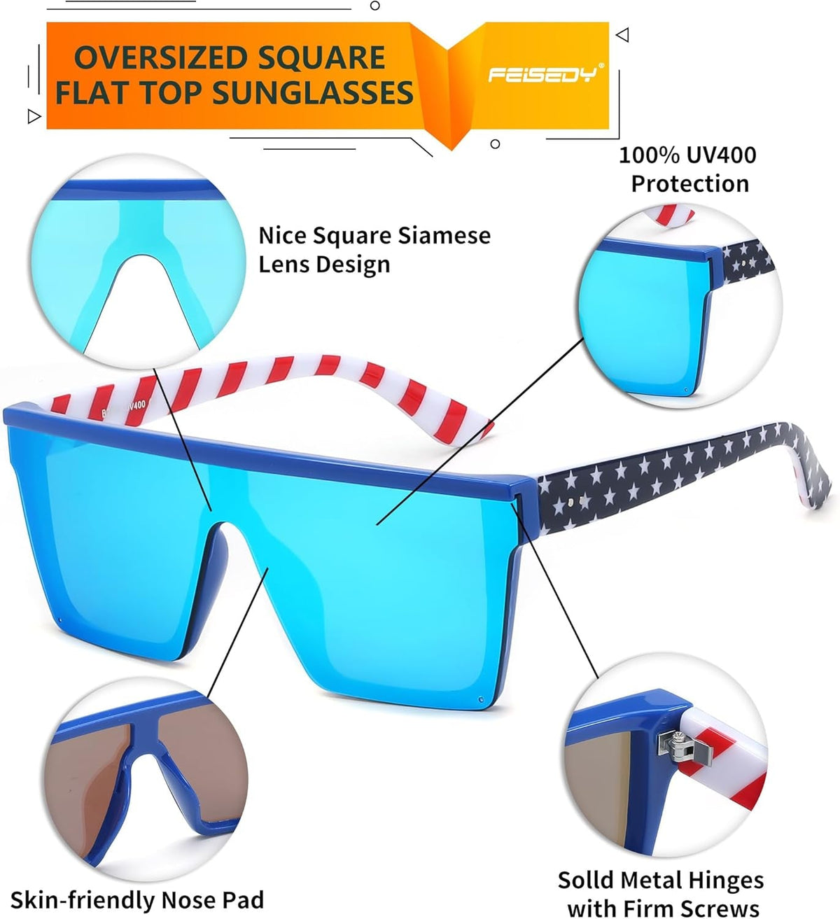 Oversized Sunglasses Mens Womens Flat Top Square Trendy Visor Shades UV400 B2470