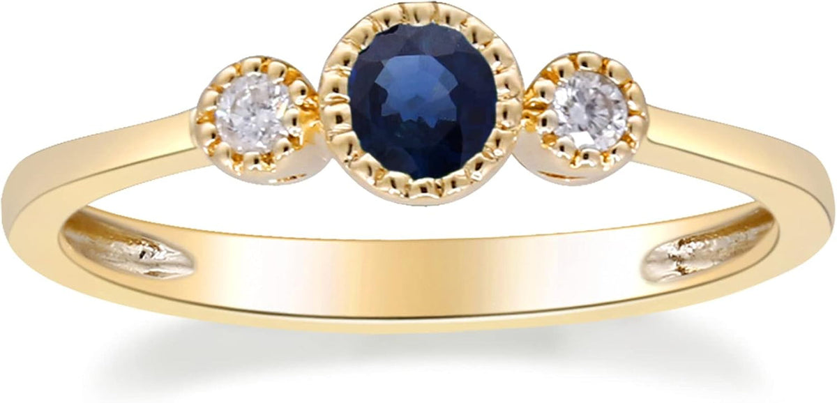10K Yellow Gold Genuine Blue Sapphire Ring with Diamonds for Women Holiday Gifts | Ethically, Authentically & Organically Sourced (Round-Cut) Shaped Sapphire Jewelry for Her | Sapphire Ring for Women Holiday Gifts
