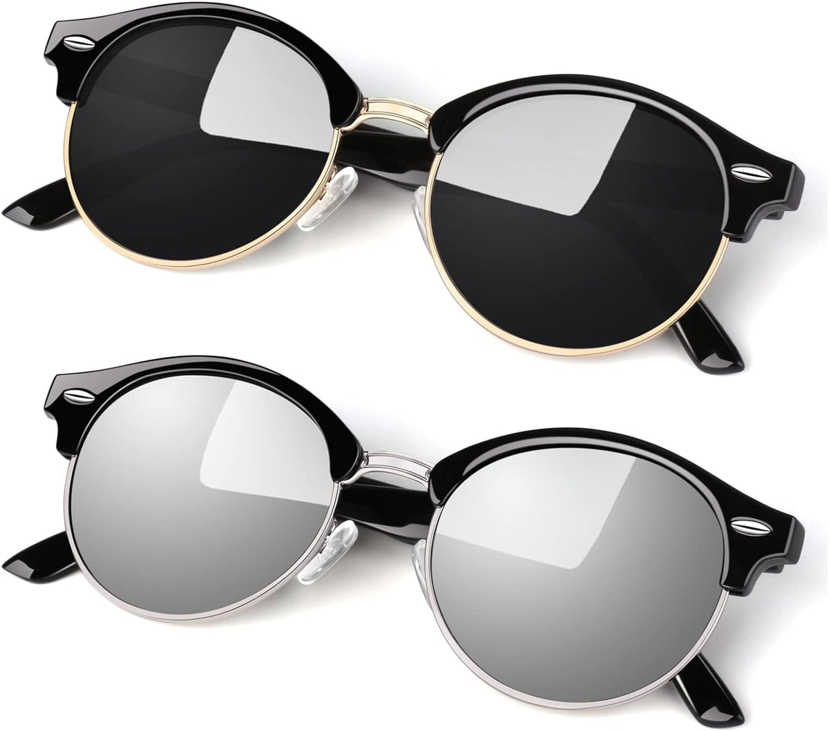 Polarized Semi Rimless Sunglasses for Men Women, Classic Retro Shades Half Frame Driving Sun Glasses UV Protection