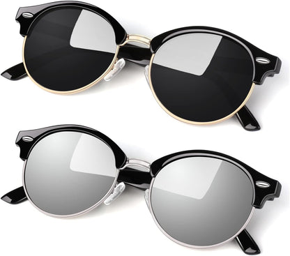 Polarized Semi Rimless Sunglasses for Men Women, Classic Retro Shades Half Frame Driving Sun Glasses UV Protection
