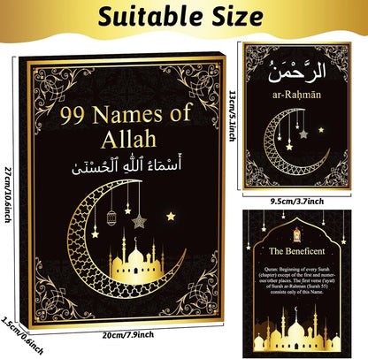 99 Names of Allah Flashcards Quran Verses Asma UI Husna Cards Eid Al Adha Learning Cards in Arabic and English Eid or Ramadan Gifts for Family Friends 5.7×3.1 Inches