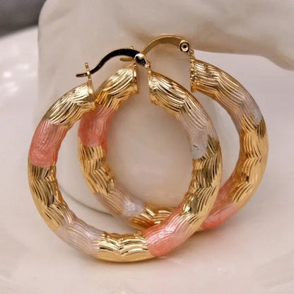 Gold Color Hoop Earrings for Women's Filled - Crude Tube Swirl Multilayer Circle 3-Color Plated Earrings