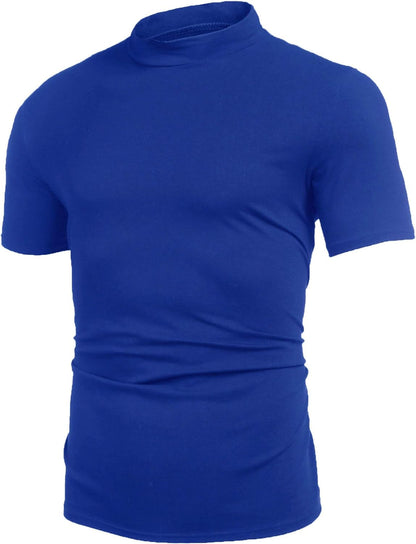 Mens Casual Turtleneck Mock Neck T Shirt Slim Fit Short Sleeve Summer Basic Tops