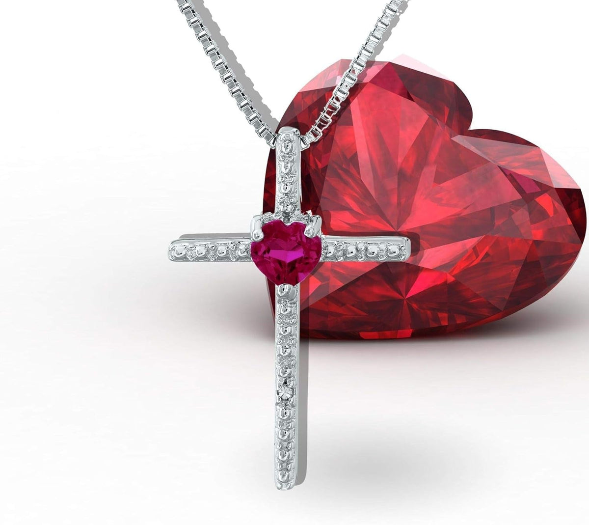 Lavari - Heart Gemstone and Diamond Sterling Silver Cross Pendant 18"…