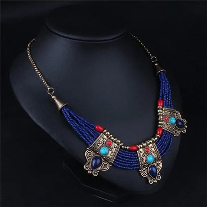 Hot Beautiful Retro Turquoise Coral Blue Bead Tibetan Necklace Lapis Lazuli Stone Unique Chain Necklace Accessories