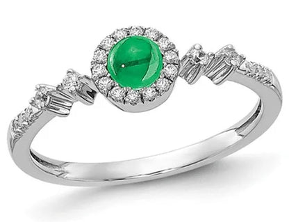 1/3 Carat (ctw) Cabachon Emerald Ring in 14K White Gold with Diamonds