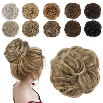 Messy Bun Hair Piece Wavy Curly Scrunchies for Women Hair Bun Hair Piece with Elastic Band Scrunchies Stretchy Fluffy Chignon Ponytail Hairpieces Updos for Women (18TH85)