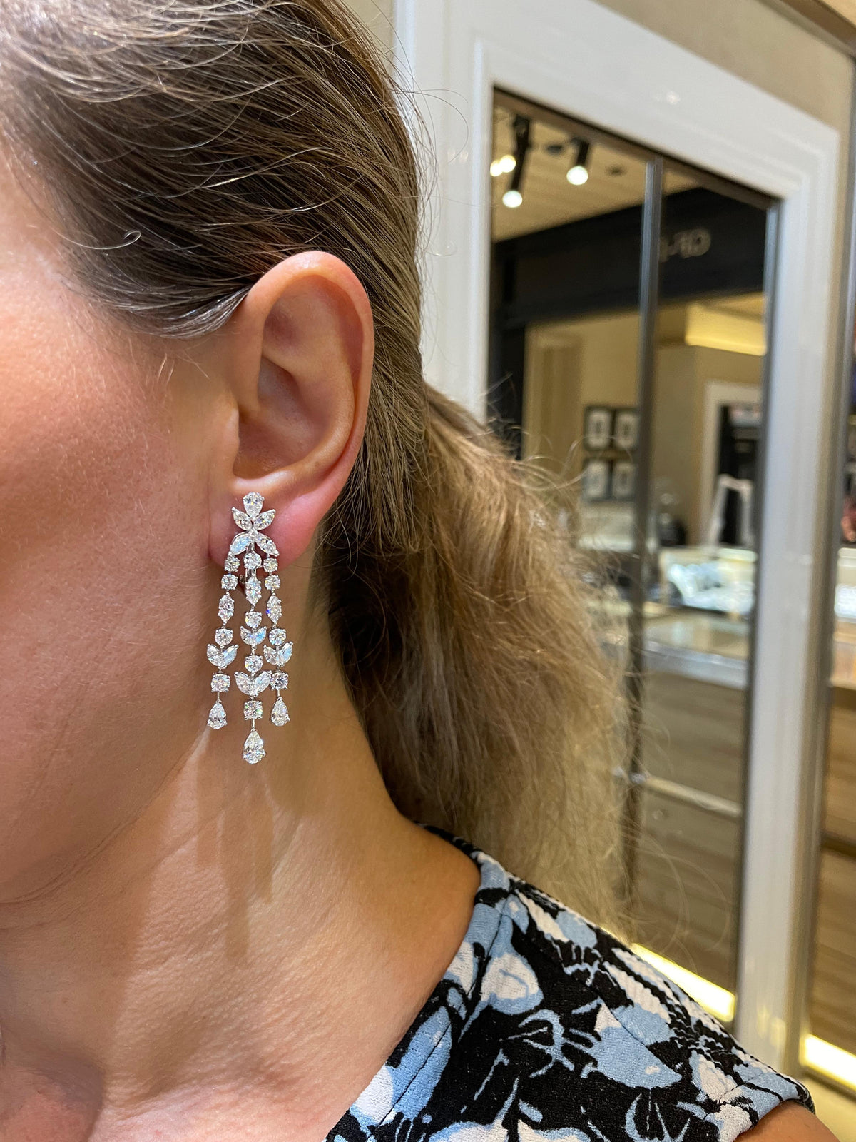 Exquisite 12.36 Carat Diamond Chandelier Earrings In 18k White Gold