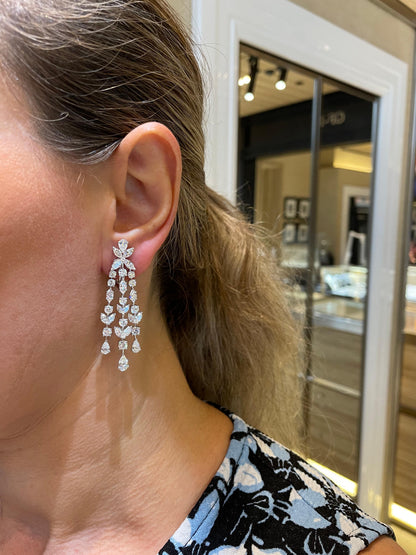 Exquisite 12.36 Carat Diamond Chandelier Earrings In 18k White Gold