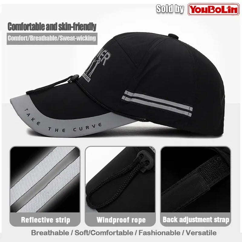 Extended Brim, Quick Drying Fabric, Reflective Strip and Windproof Rope, Outdoor Sport Baseball Cap. New Fashion Casual UV Proof Snapback Hats Suitable for Mountaineering and Fishing in Summer