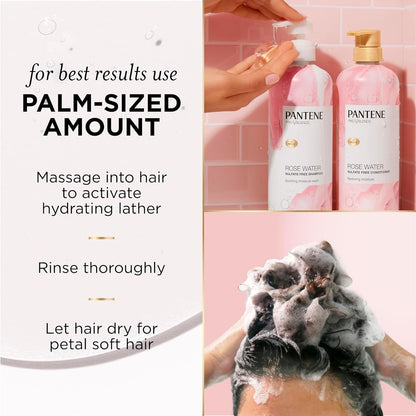 Sulfate Free Rose Water Shampoo, Soothes, Replenishes Hydration, Safe for Color Treated Hair, Nutrient Infused with Vitamin B5 and Antioxidants, Pro-V Blends, 30.0 Oz