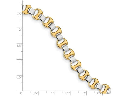 Two Tone 14K White and Yellow Gold Link Bracelet in Polished 14K Yellow Gold (7.50 Inches)