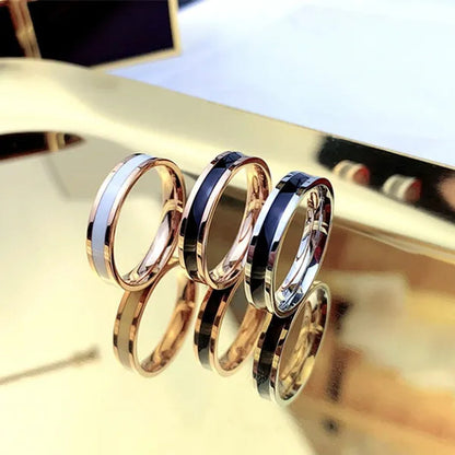 Rose Gold Color White Black Charm Ring Woman Man Wedding Jewelry Stainless Steel Ring(4-10)