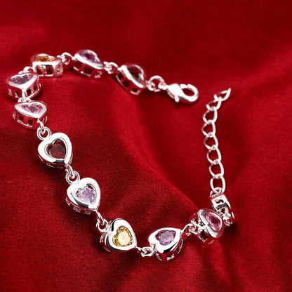 Fashion 925 Sterling Silver Multicolor Water Drop Zircon Chain Bracelet for Women Wedding Engagement Charm Jewelry Gift