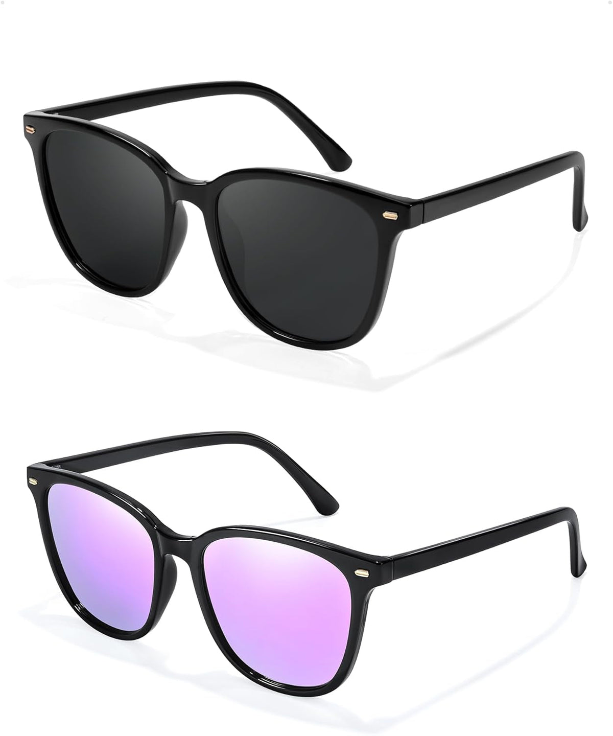 2 Packs Sunglasses for Women Polarized UV400 Protection Lens Big Frame Fashion Glasses Trendy Stylish Shade