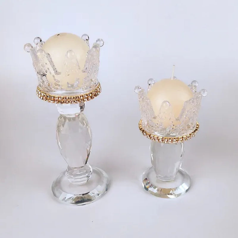 Crown Candlestick Candle Holder Transparent Glass Crystal Wedding Home Decor Big Tealight Candle Stand