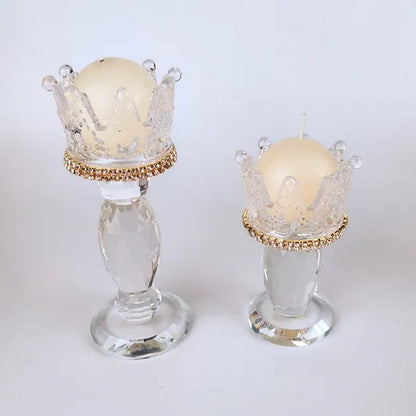 Crown Candlestick Candle Holder Transparent Glass Crystal Wedding Home Decor Big Tealight Candle Stand