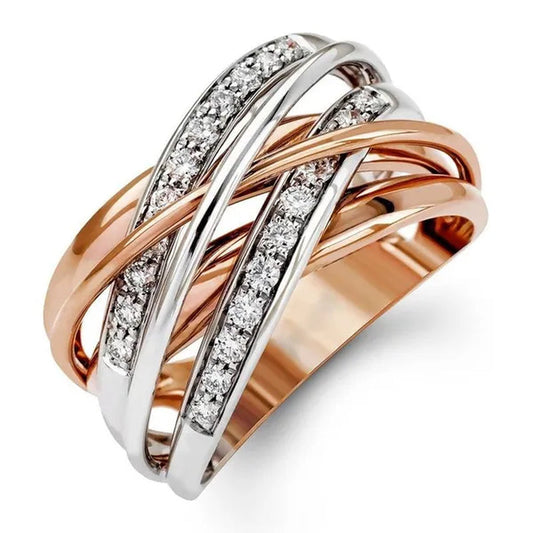 Exquisite Elegant Women Fashion Two-tone Ring  White   Zircon Ring Princess Bride Creative Engagement Wedding Jewelry Anniversary Christmas Gift Ring Jewelry Size US5-11
