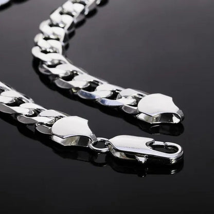 2PCS (Bracelet + Necklace) 925 Sterling Silver Smooth Flat Sideways Chain Necklace Fashion Luxury Exaggerated 16"-30" Fashion Exquisite Jewelry Sets for Women and Men