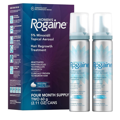 Women'S  5% Minoxidil Foam, Topical Once-A-Day Hair Loss Treatment for Women to Regrow Fuller, Thicker Hair, Unscented, 4-Month Supply, 2 X 2.11 Oz