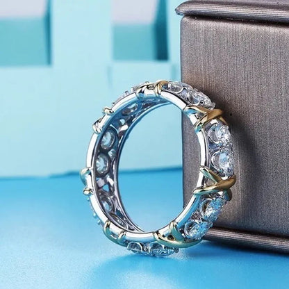 So Sparkling ! 925 Solid Sterling Silver Natural Gemstone White Sapphire Diamond Eternity Stackable Band Ring Wedding Engagement Fine Jewelry