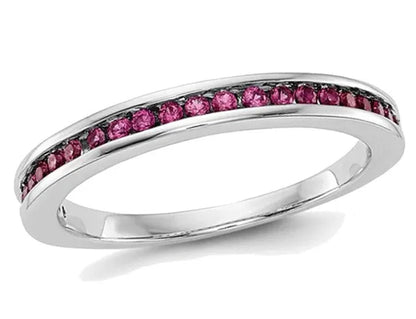 Natural Ruby Semi-Eternity Wedding Band Ring 1/3 Carat (ctw) in 14K White Gold