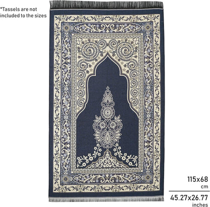 Prayer Rug - Muslim Prayer Rug - Prayer Mat Travel Bag and Prayer Beads - Muslim Gifts for Men Women and Kids (Darkblue 2