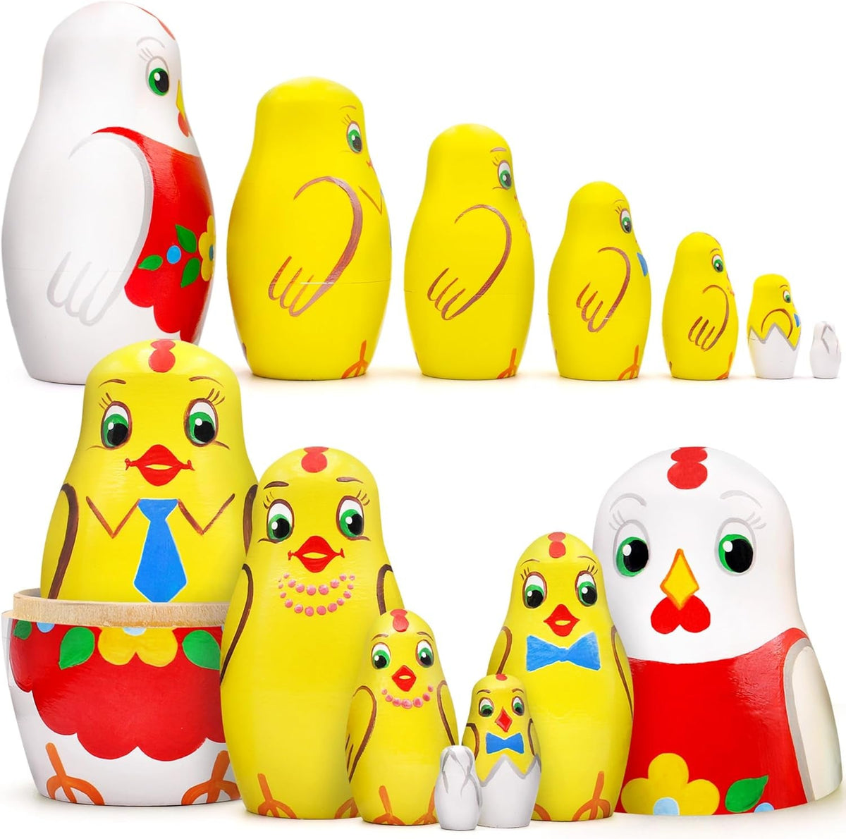 Chicken Nesting Dolls Set of 7 Pcs - Matryoshka Russian Doll - Chicken Decor - Easter Nesting Dolls