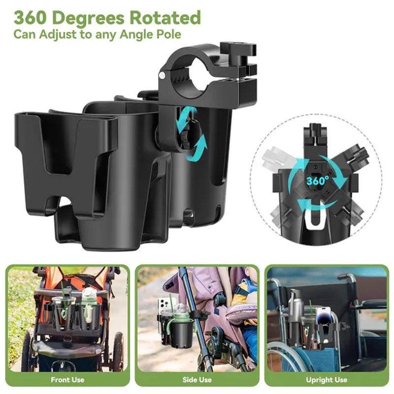 Stroller Cup Holder with Phone Holder, 3-in-1 Removable Bottle Holder, 360 Degrees Rotation Drink Holder for Wheelchair, Stroller, Bike, Walker, Scooter, Bicycle, Uppababy, Nuna, Bugaboo, Doona