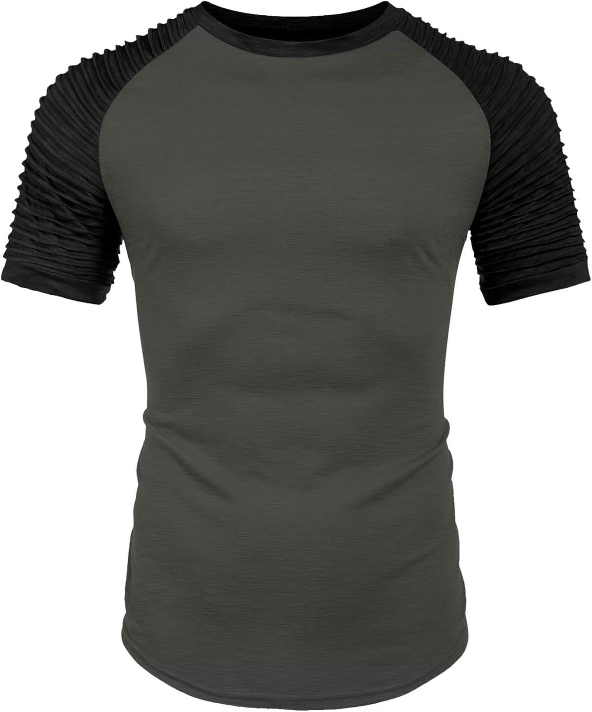 Men'S Muscle T-Shirt Pleated Raglan Sleeve Bodybuilding Gym Tee Short Sleeve Fashion Workout Shirts Hipster Shirt