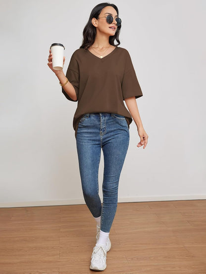 Womens Summer Oversized Shirts V Neck Business Casual Workout Tops Beach Vacation 2025 Gym Clothes