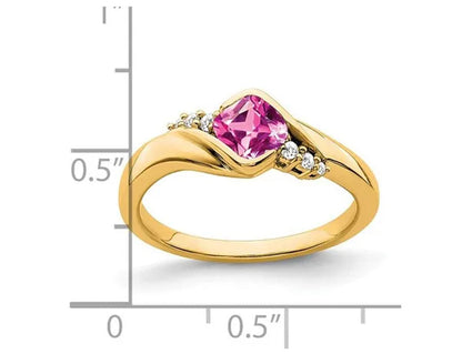 2/3 Carat (ctw) Lab-Created Pink Sapphire Ring in 14K Yellow Gold