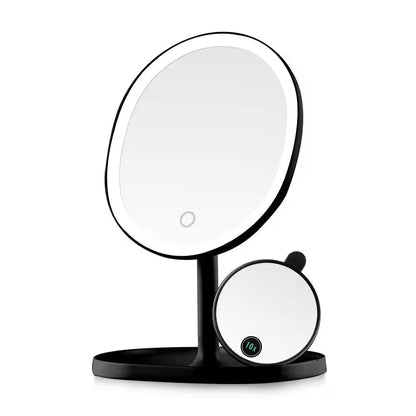 6 In. X 12 In. Surface-Mount Lighted Tabletop/Medicine Cabinet Makeup Mirror with 10X Mini Magnetic Mirror in Black