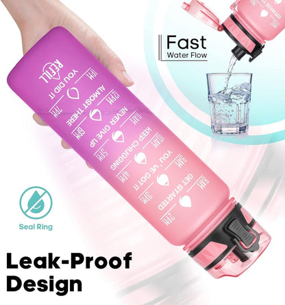 Motivational Water Bottle with Time Marker, 32 Oz (950 Ml), Bpa-Free Plastic, Easy Drink Straw, Fits Cup Holder