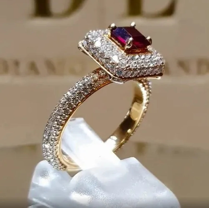 Latest European and American Women's Fashion Exquisite Jewelry Engagement Jewelry Luxury Proposal Birthday Party Ring Bridal Ruby Wedding Accessories Size US4-11