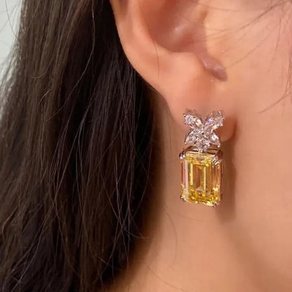 1 Pair Yellow Crystal Earrings Citrine Drop Earrings for Women Bridal Wedding Party Jewelry Valentine's Day Gift