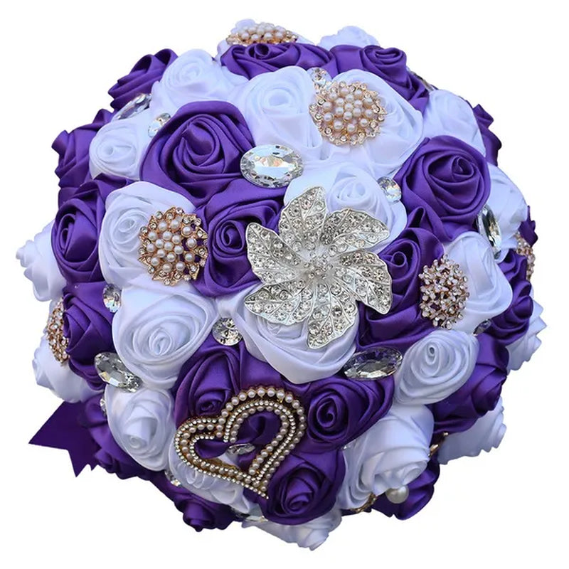 21CM Silk Rose Wedding Flower Bouquet Pearl Rhinestone Brooch Bouquet Bride Bridesmaid Holding Flowers Wedding Party Shooting Props