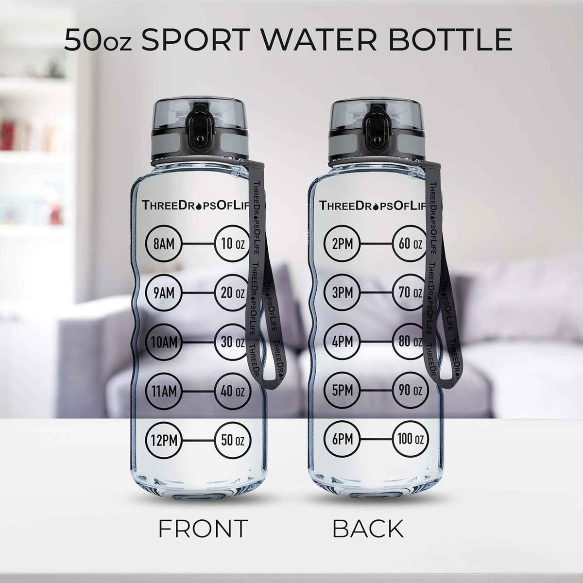 50Oz Sport Water Bottle - Best for High Capacity Hydration - Clear Tritan Plastic, BPA Free, Flip Top, Leak Proof Lid, Re-Design Lid, New Strainer, Strong Reusable 50 Oz Clear Sports Water Bottle