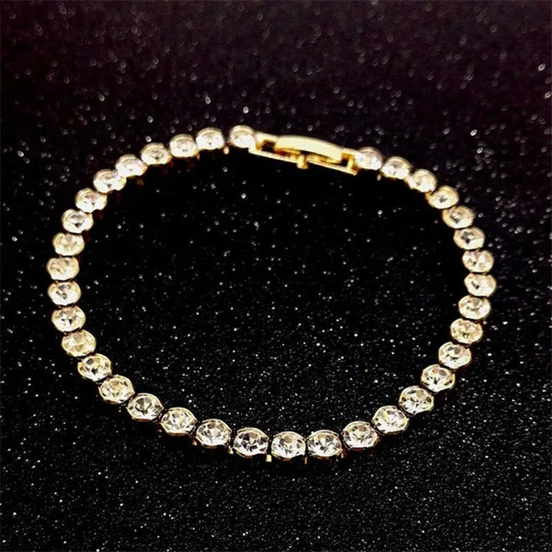 Trendy Romantic Lady Gold Plated Crystal Zircon Beaded Chain Bracelet Women Charm Gorgeous Exquisite Bracelets Valentine's Gift Party Wedding Jewelry
