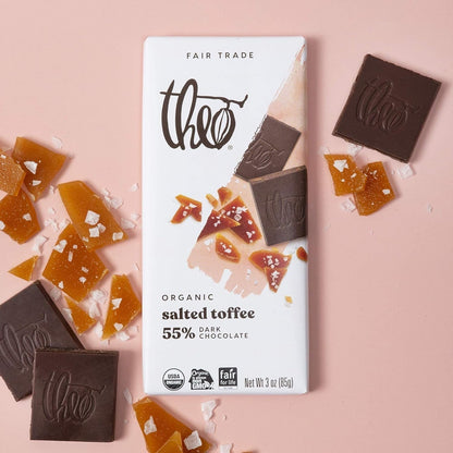 Salted Toffee Organic Dark Chocolate Bar, 55% Cacao, 1 Bar | Fair Trade