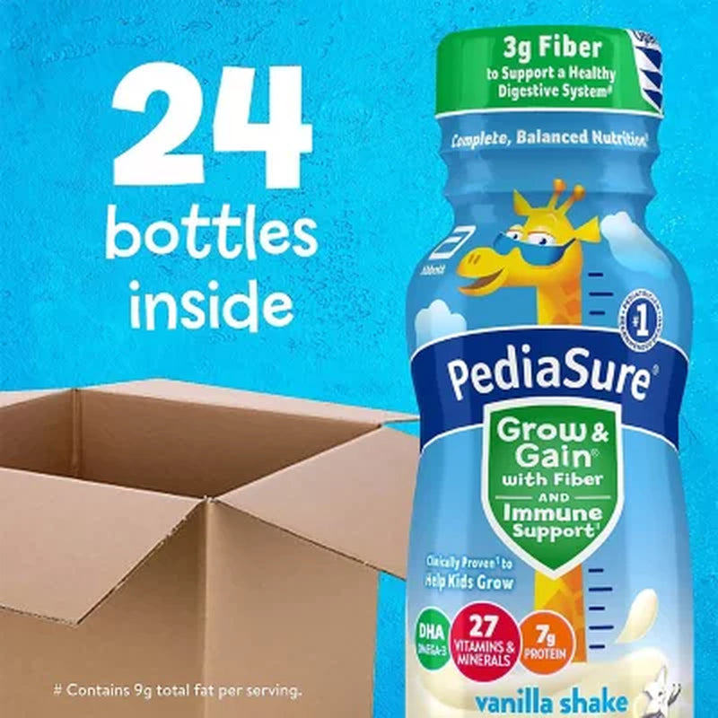 Pediasure Grow and Gain Nutritional Shake with Fiber for Kids, Vanilla, 8 Fl. Oz., 24 Pk.