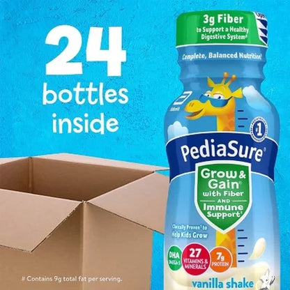 Pediasure Grow and Gain Nutritional Shake with Fiber for Kids, Vanilla, 8 Fl. Oz., 24 Pk.